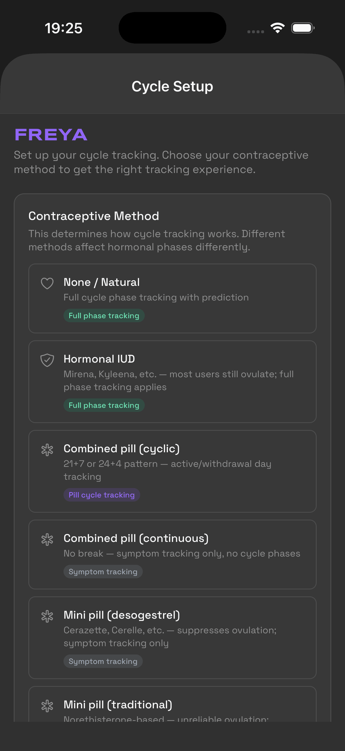 Contraceptive tracking screen